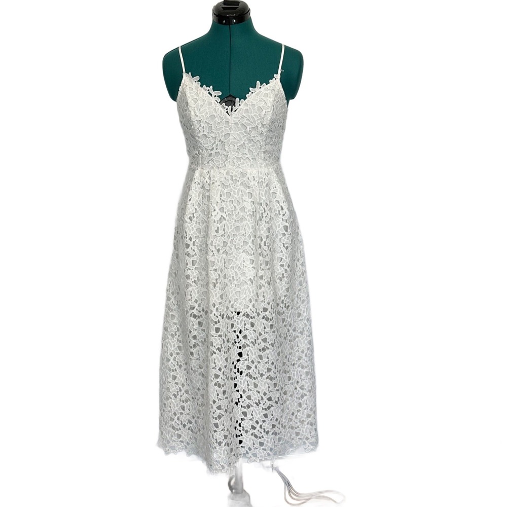 ASTR the Label Lace Midi Dress Scalloped V-Neck Size M White Bridal Cocktail